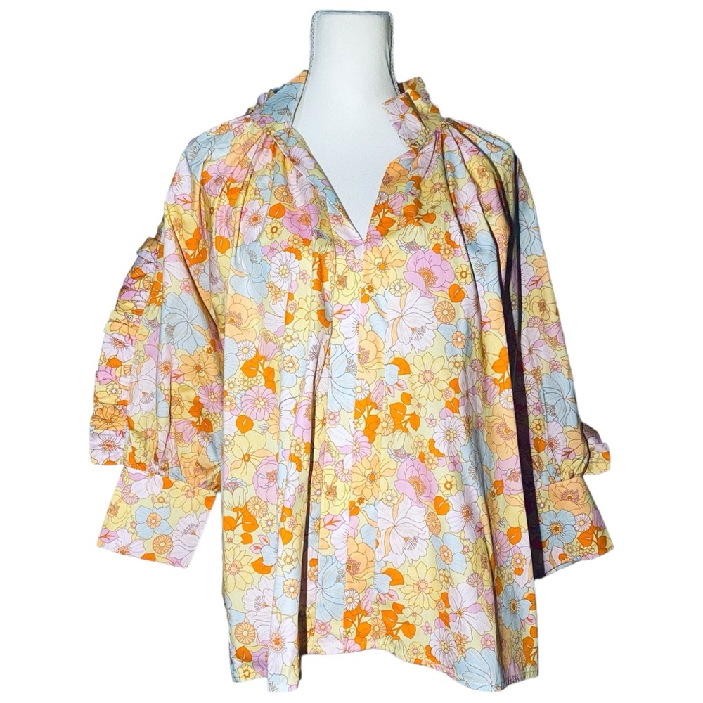 Karlie Women's Medium London Floral Poplin‎ Ruffle Sleeve Top 3/4 Length Sleeves